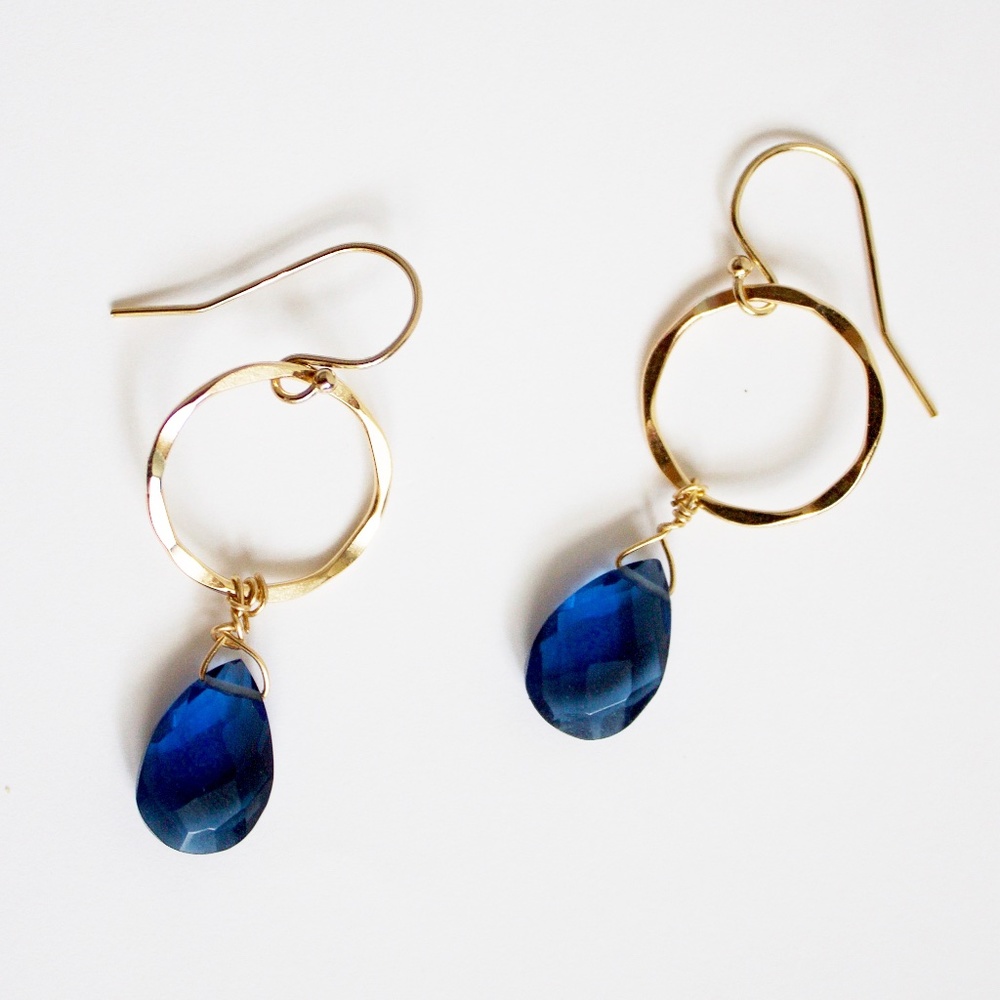 Gold Fill Hammered Rings & Kyanite Drop Earrings